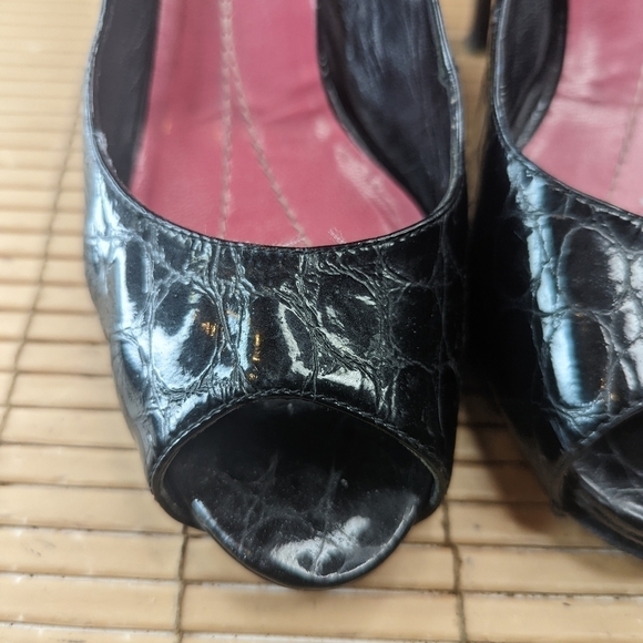 kate spade new york shoes black alligator embossed leather 4" heels open toe wom - Picture 9 of 11